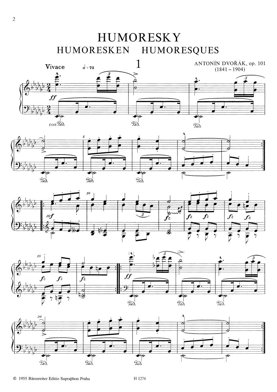 Antonin Dvorak Humoresken op 101 Pno [Urtext]